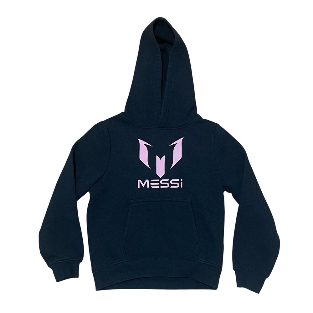 Boys Messi Hoodie Sweatshirt Kids 7 Black Pink Logo Soccer Pullover
